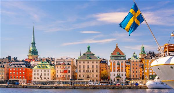 Stockholm old town city skyline, cityscape of Sweden at sunset