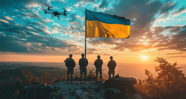 Ukrainian soldier with the flag of their country