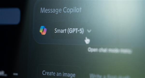 Microsoft copilot message window on computer background macro close up view