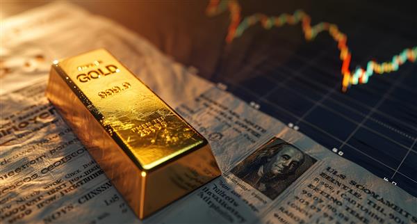 Financial newspaper with a gold bar