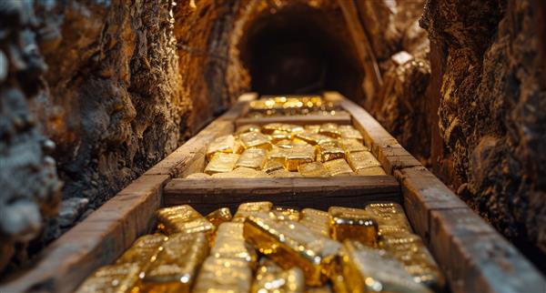 Golden bars in a mine