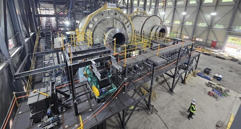 Mills grinding tungsten ore at the Sangdong mine.