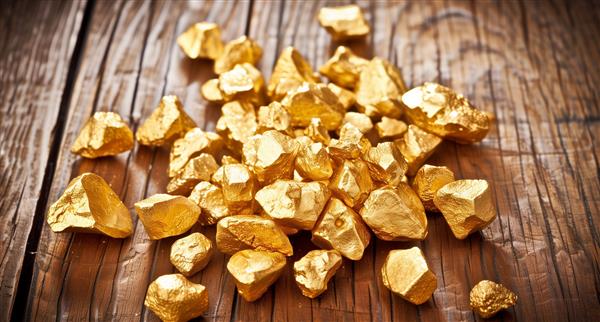An image of gold nuggets on a wood floor.
