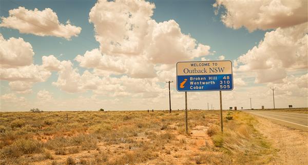 Outback NSW. A sign with Cobar named on it.