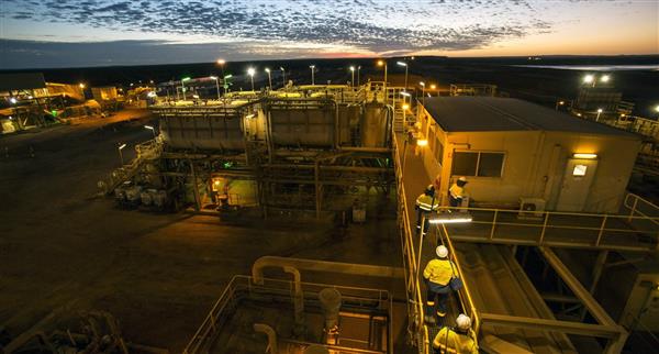 A mining compound owned by Lynas Rare Earths at dusk.
