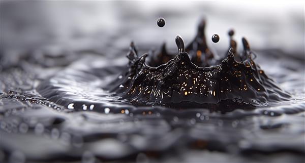 Crown Water Splash in crude oil Black Liquid Close-up