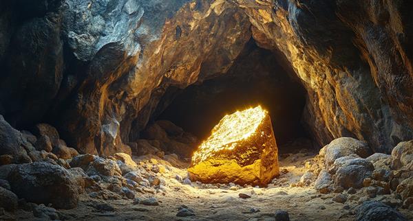 Gold nugget pictured in a cave