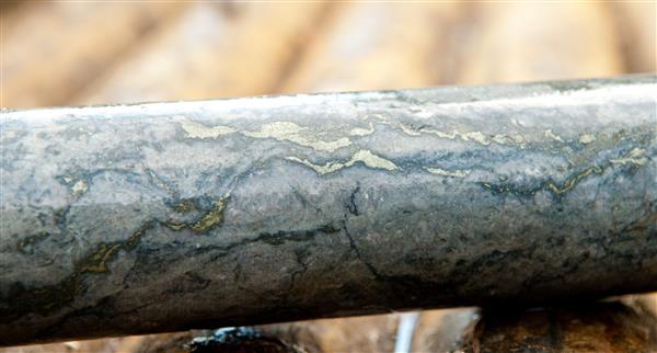 Image of a copper core ore sample from a test drill